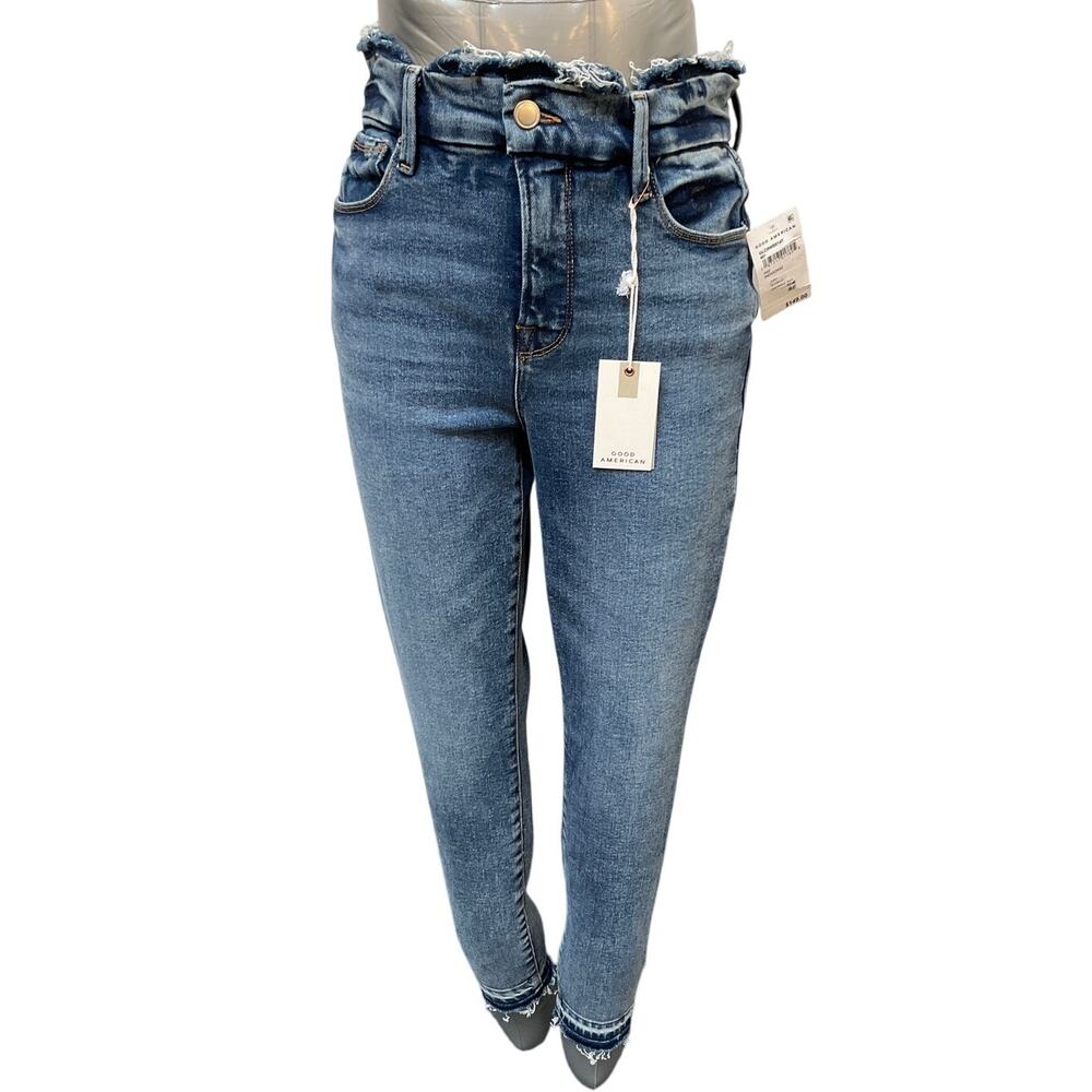 NWT Good American Good Legs Crop Jeans Women's Size 26 Frayed Waist